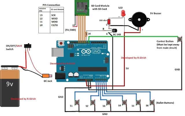 Electronic Voting Machine Circuit with SD Card Module and Arduino