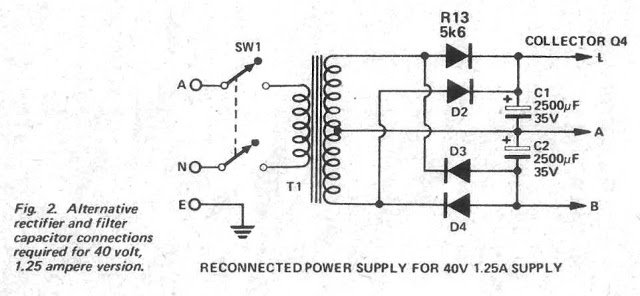 0-40V Power Supply Transformer Diode Wiring Details