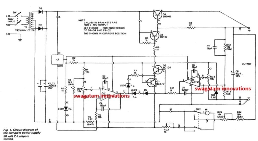 0-40V Adjustable Power Supply Circuit Diagram