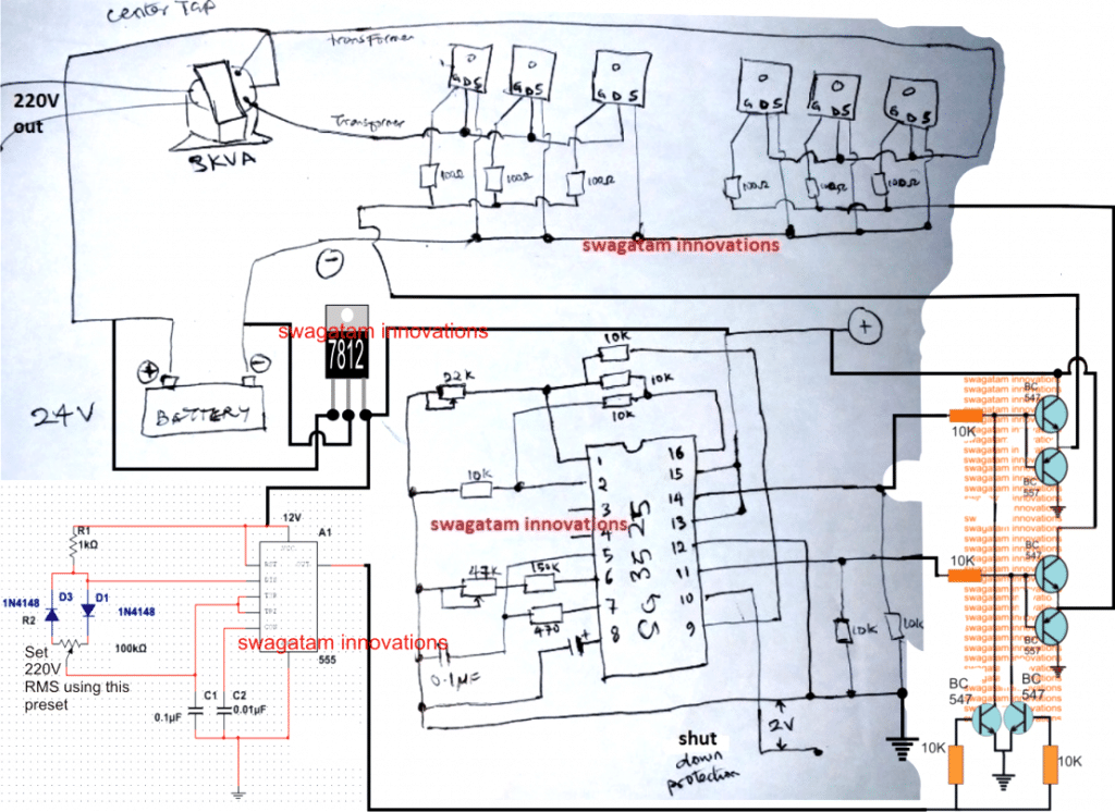 converting 3kva 24V inverter modified sine wave circuit to pure sine wave using IC sg3525