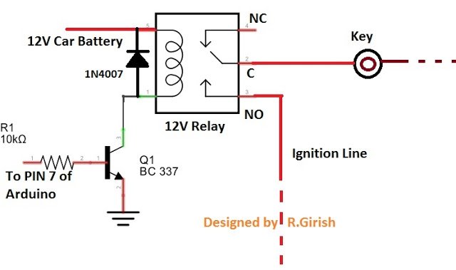 Arduino GSM Car Ignition and Central Lock Relay Wiring