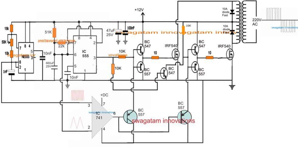 IC 555 sine wave pwm inverter circuit