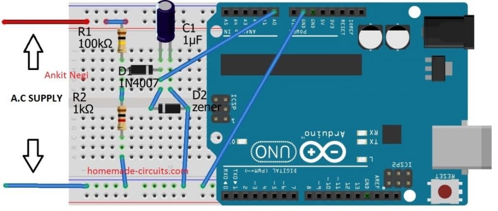 inflation strå klamre sig Transformerless AC Voltmeter Circuit Using Arduino | Homemade Circuit  Projects