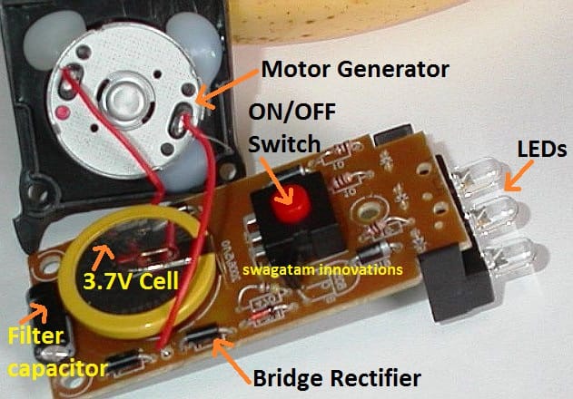 crank flashlight internal components and connection