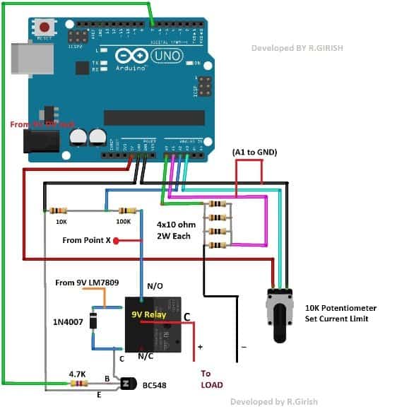 resistor network for Over Current Cut-off Power Supply Using Arduino