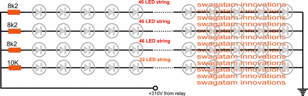 200 LED String Circuit diagram on Mains 220V