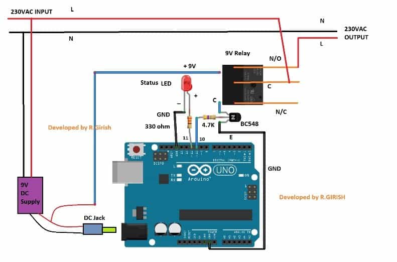 Password Based AC Mains ON/OFF electrical wiring details