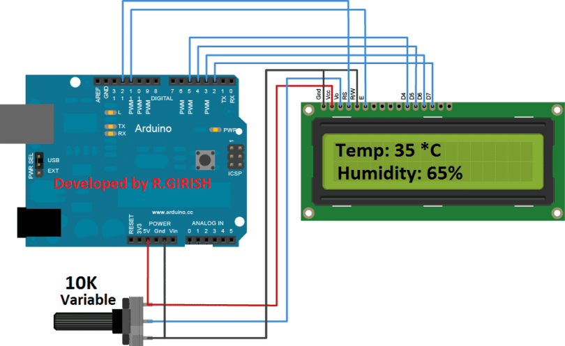 Incubator Using Arduino with Automatic Temperature and Humidity control Circuit Diagram