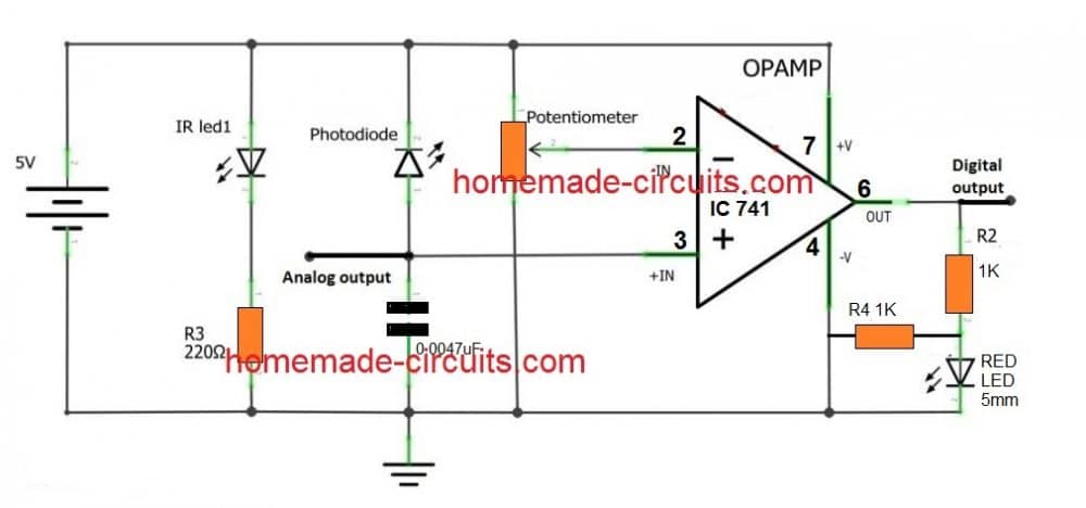 simple proximity sensor using a single LM 741