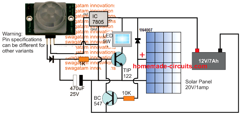 simple PIR based solar lamp circuit