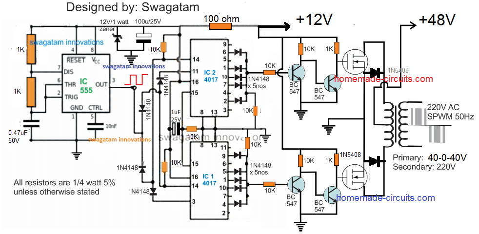 SG3525 Pure Sinewave Inverter Circuit