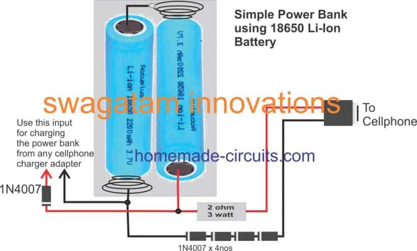 power bank circuit diagram using 18650 li-ion cells
