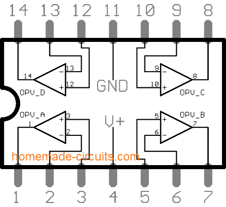 LM324 IC pinout diagram details