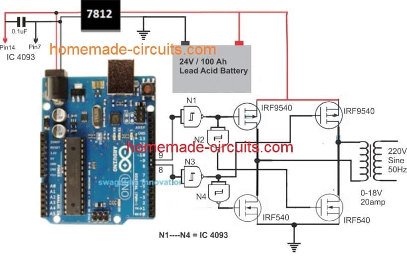  Arduino  Full Bridge H Bridge Inverter  Circuit Homemade 