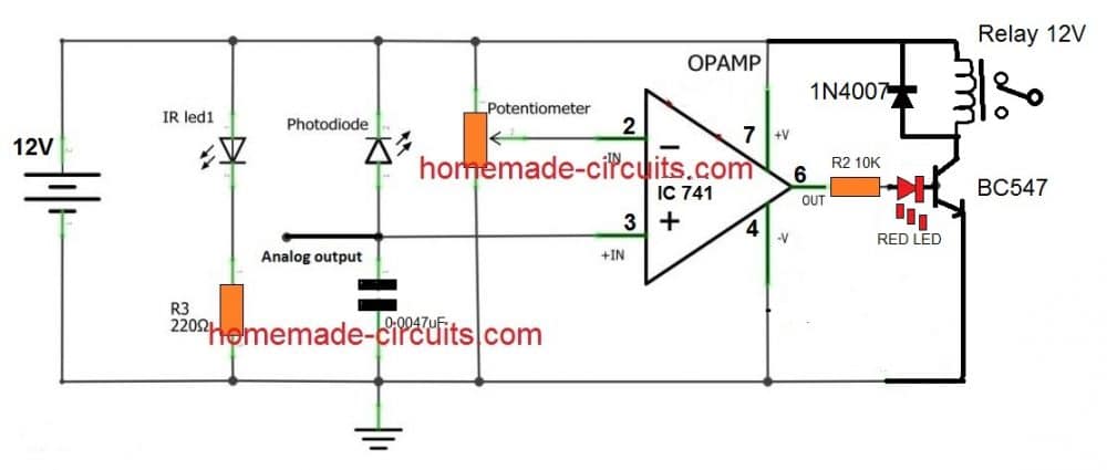 simple IR proximity sensor circuit with relay activation