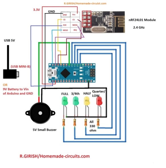 fuel sensor receiver circuit using Arduino