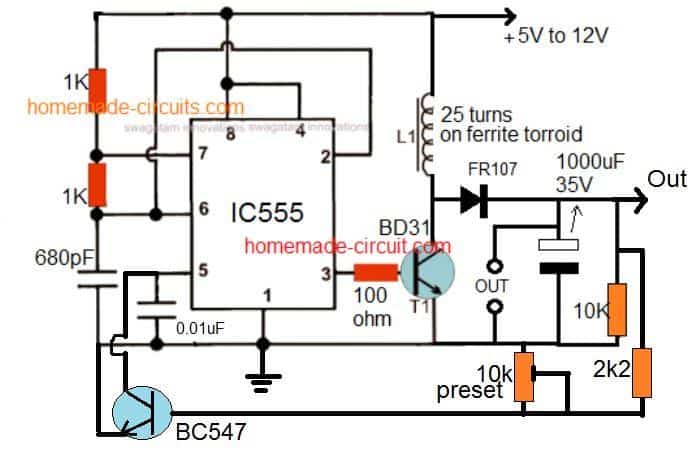 Schematic diagram of a basic Step-Up converter integrated in a