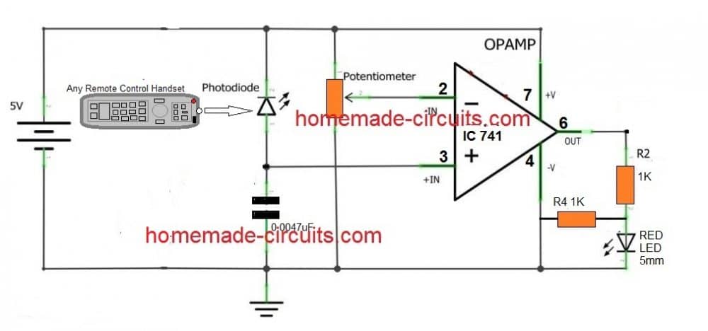 Remote control tester circuit using an opamp