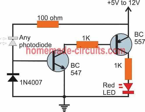 simple 2 transistor IR remote tester circuit