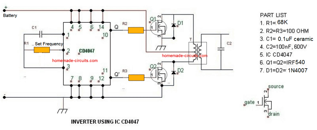 IC 4047 square wave inverter with parts