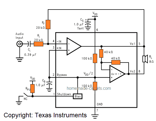 5V USB 3 watt amplifier circuit for PC