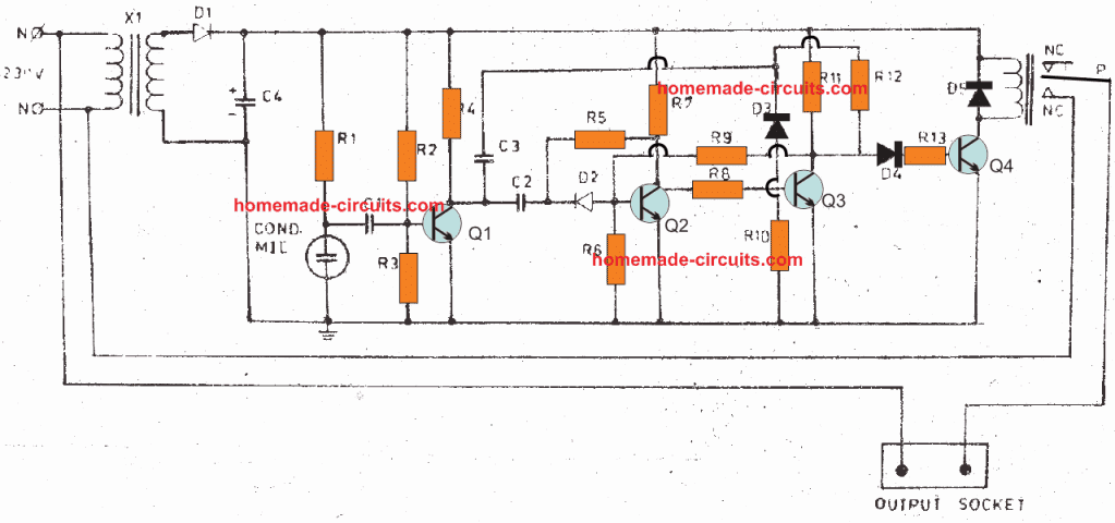 clap switch circuit using transistors with flip flop