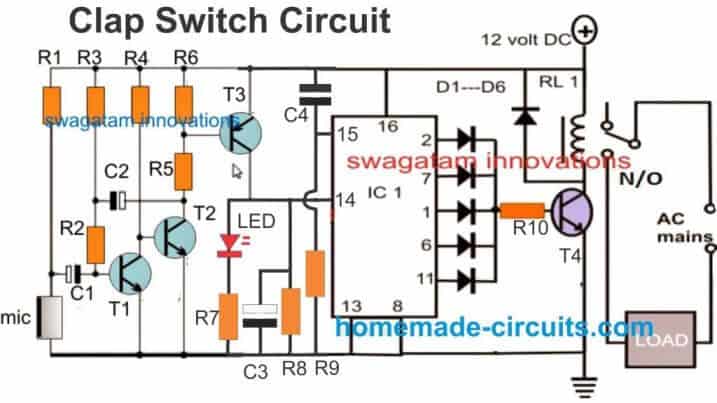 simple transistorized clap switch circuit