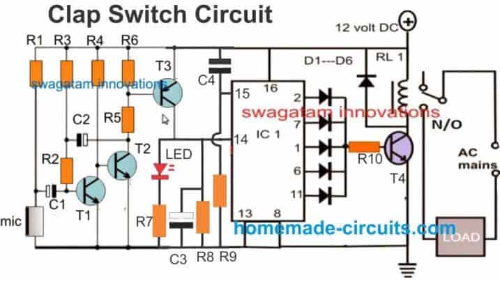 simple clap switch ON OFF circuit using IC 4017