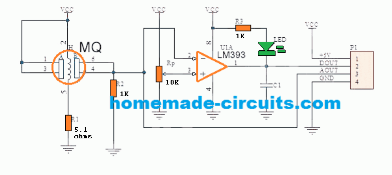 MQ-3 sensor LM393 comparator circuit