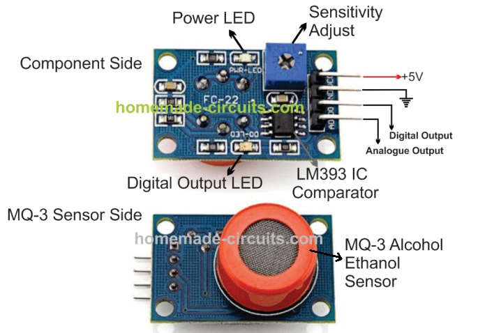 MQ-3 sensor module pinout details