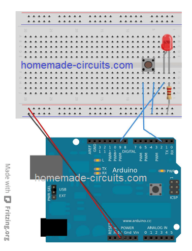 interface push button with Arduino