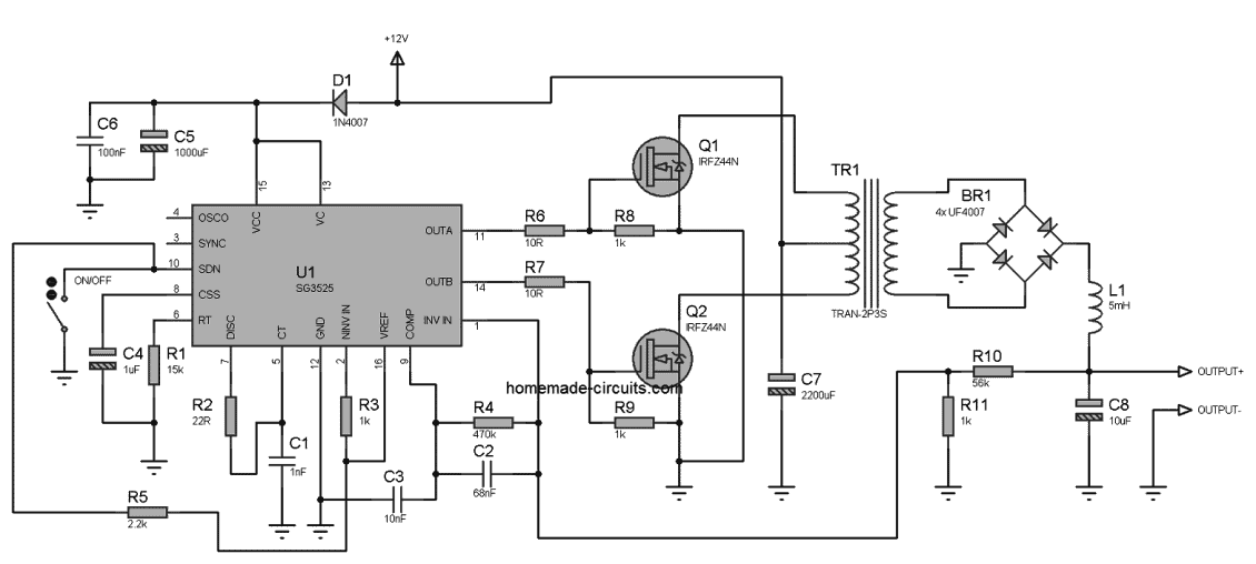 SG3525 Full Bridge Inverter Circuit - Homemade Circuit Projects