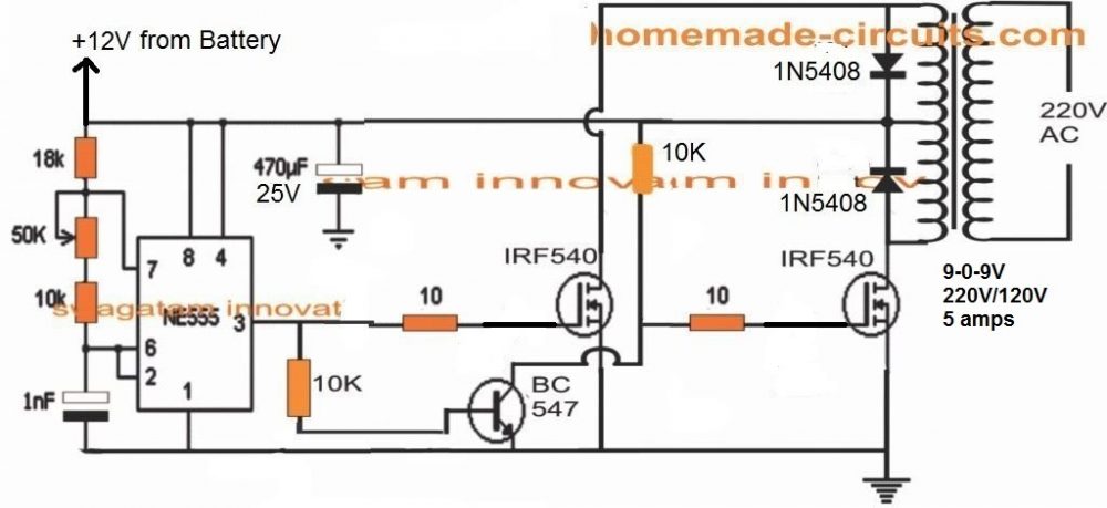 simple center IC 555 inverter circuit