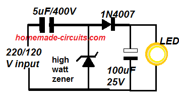 simple led driver using high current zener diode