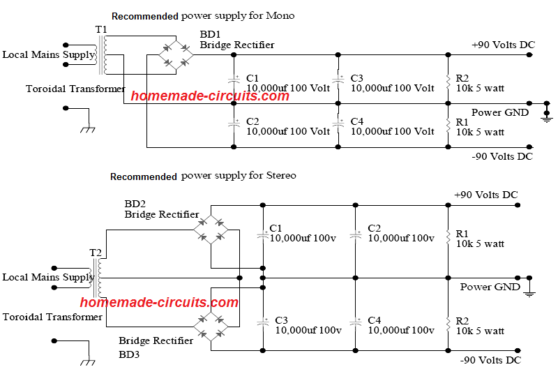 1000 watt amplifier power supply dual 90V +/- circuit Diagram