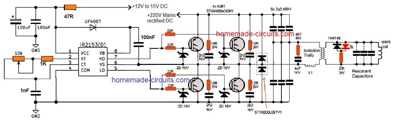 IGBT based 1000 watt induction heater circuit