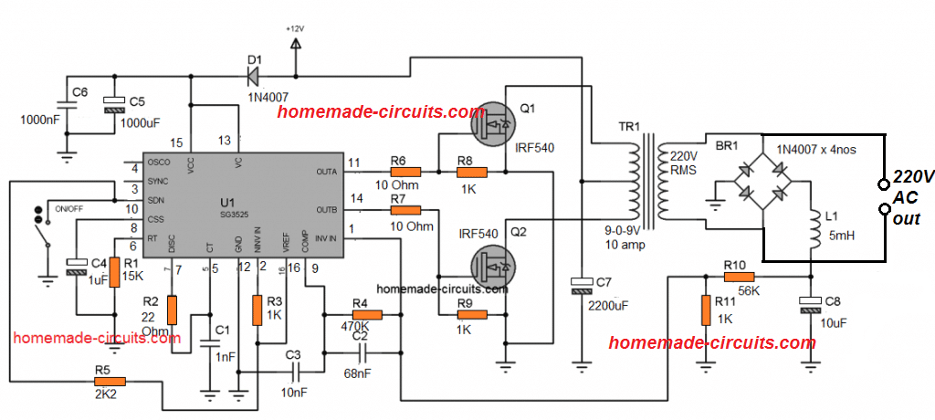 3 High Power Sg3525 Pure Sinewave Inverter Circuits Homemade Circuit Projects