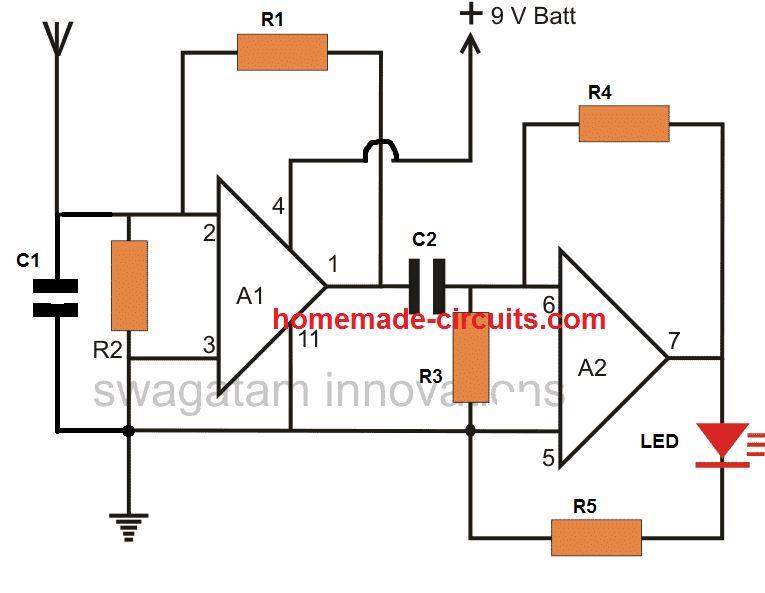 Simple wireless bug detector circuit