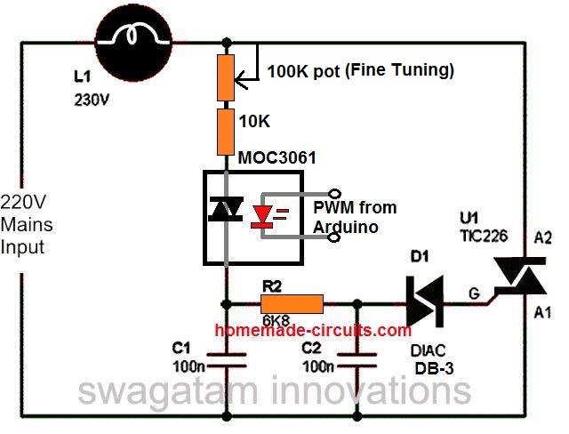 triac phase control circuit using PWM from arduino