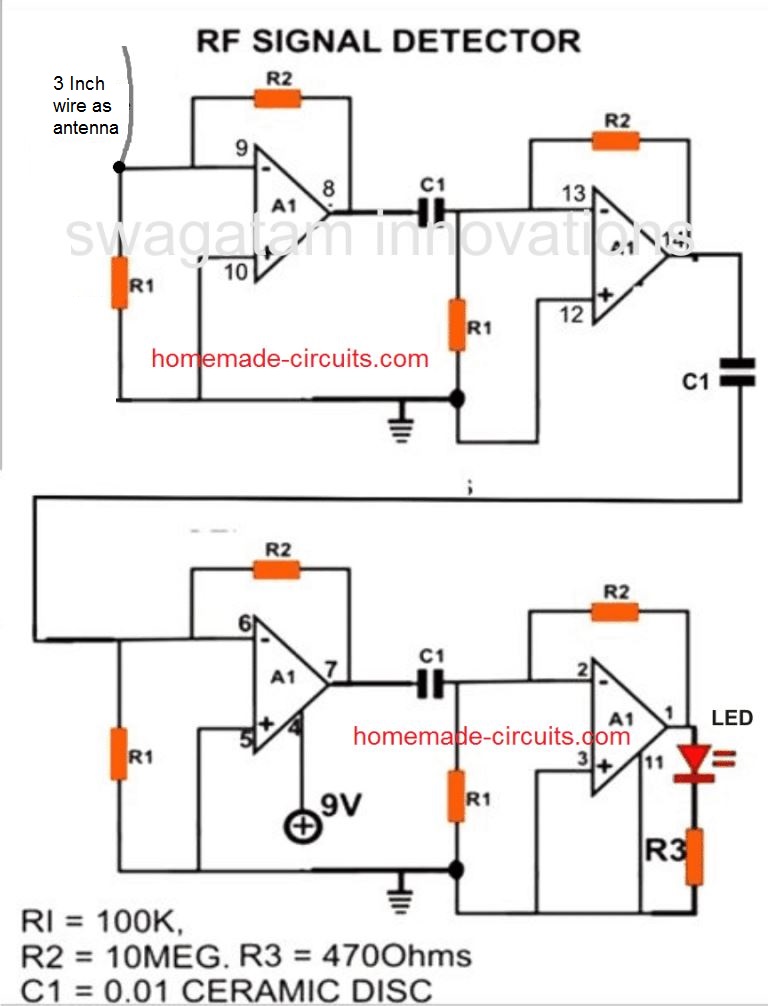 simple mobile phone RF detector circuit