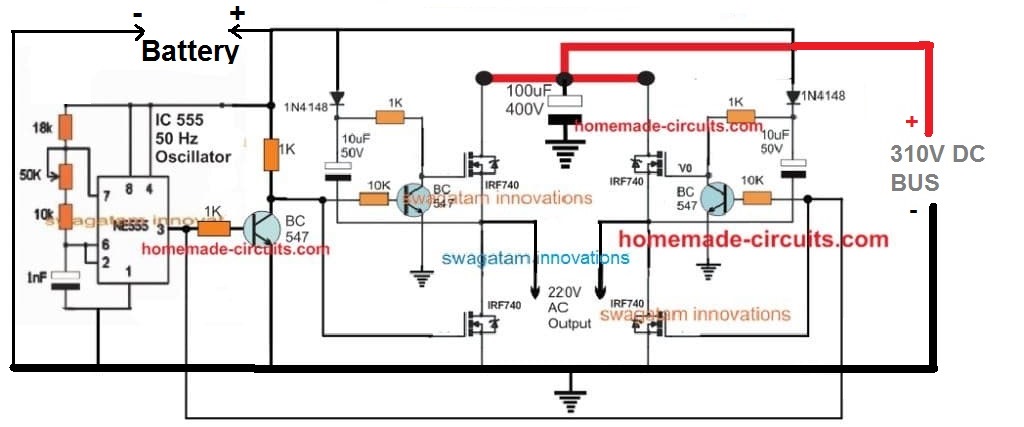 simple transistorized full bridge inverter circuit using discrete parts