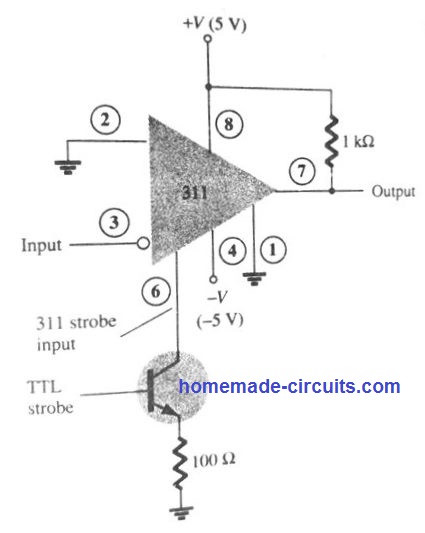 LM311 as strobe comparator circuit