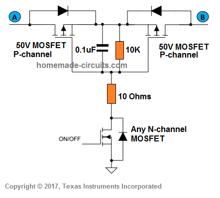 SSR circuit using bidirectional P channel mosfets