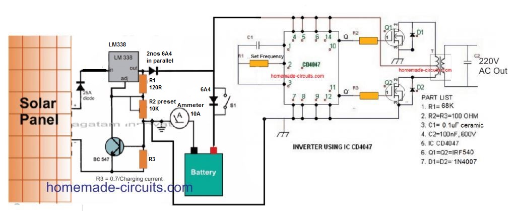 How to Make a Simple Solar Inverter Circuit Circuit Diagram