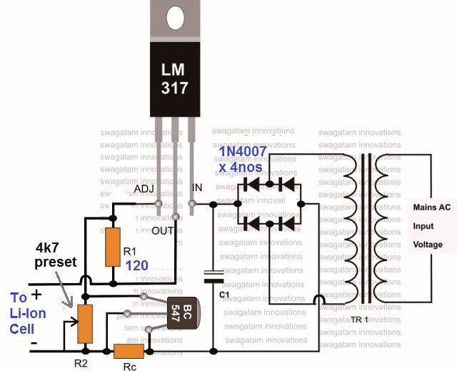 4 Simple Li-Ion Battery Charger Circuits - Using LM317, NE555, LM324