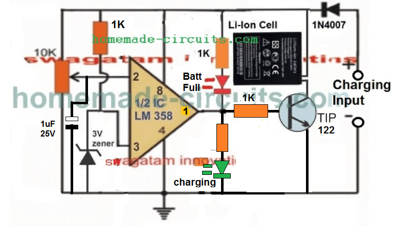 Simple  V Li-Ion Battery Charger Circuit | Homemade Circuit Projects