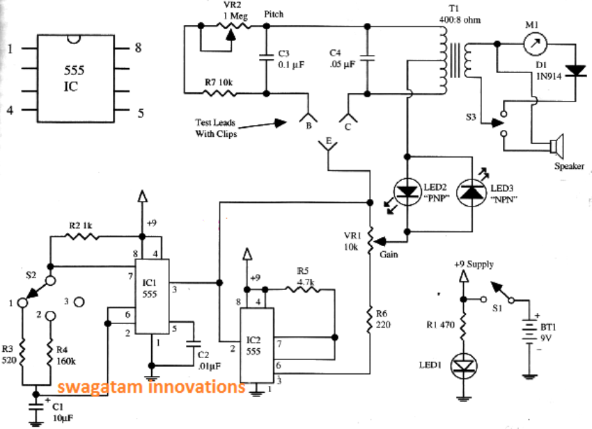 transistor, diode tester meter circuit