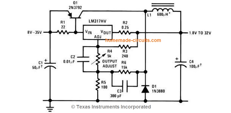 LM317 switching voltage regulator circuit