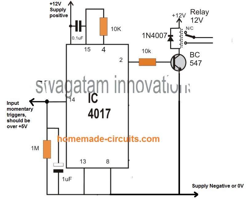 4017 flip flop circuit with relay