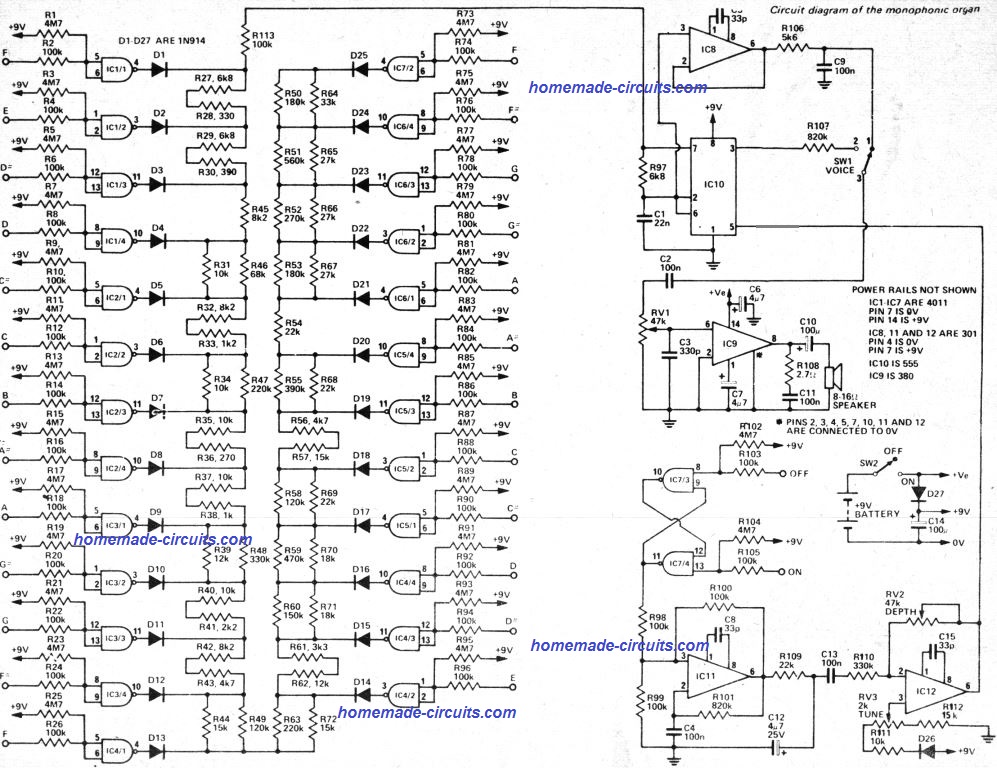 circuit schematic for electronic touch organ